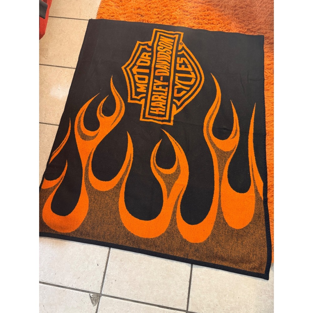 Harley Davidson Flame Bar & Shield Woven Throw Blanket 4x5 Aurora Made Germany